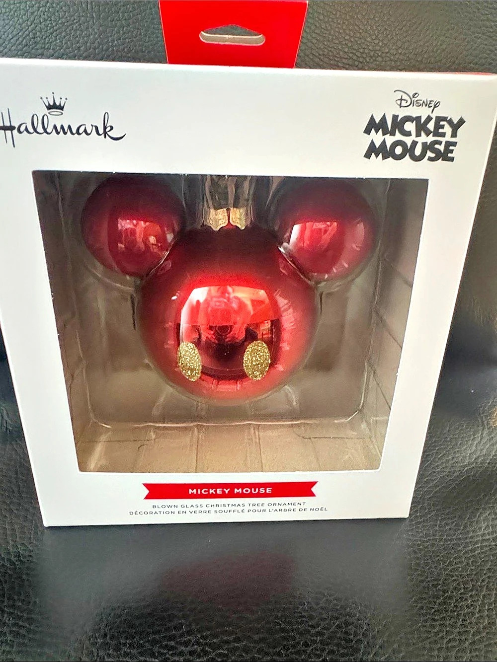 Hallmark Mickey Mouse Blown Glass Christmas Tree Ornament Red & Gold NWT